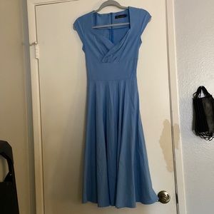 Ankle length, baby blue dress by Gown Town size XS and bought from Amazon
